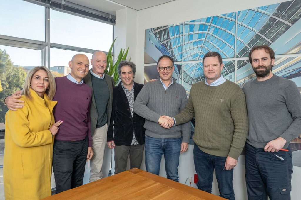 Signing of the agreement. From left to right: Development Director Elsje Bodenstein, Commercial Director Chris Teague and Managing Director Paul Gerard of Flanagan & Gerard Group Co-Founders and CEO’S of Workshop17, Mark Seftel and Paul Keursten, Carl Jankowitz of Menlyn Maine Investment Holdings and Liam Murphy: Chief of Staff and Legal Advisor to Workshop17